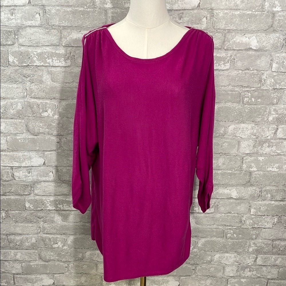 Chico's Pink 3/4 Sleeve Cold Shoulder Sweater